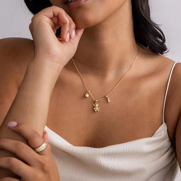 Neiman Marcus 14K Gold Plated Teddy Bear Charm Necklace - Picture 2 of 5